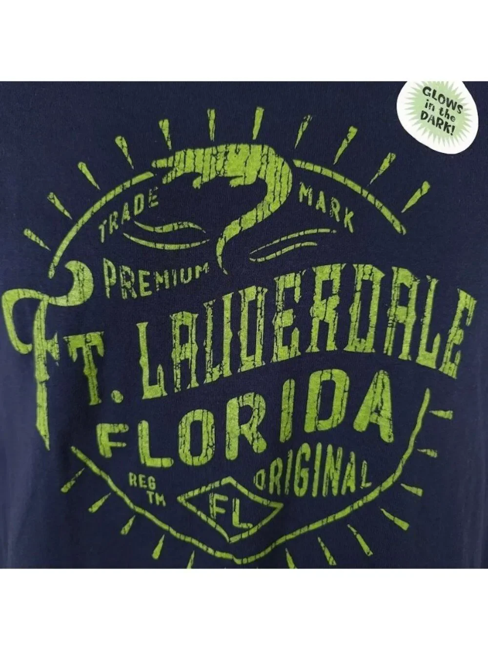 Fort Lauderdale T Shirt Youth Size Medium Blue Glow In The Dark Travel Tee
